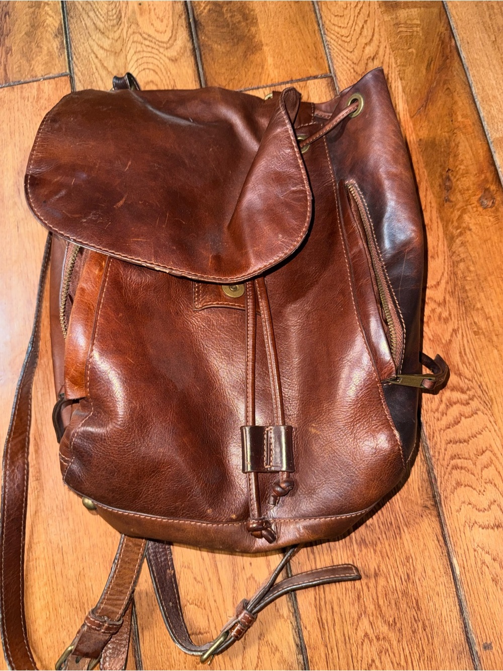 Rachel Zoe Brown Leather Drawstring Backpack